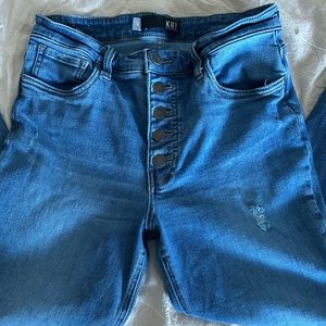 Button Front High Waisted Ankle Jean